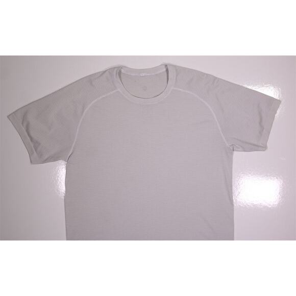 Lululemon Men's Light Gray Striped Performance Gym T-Shirt Medium - Picture 2 of 6